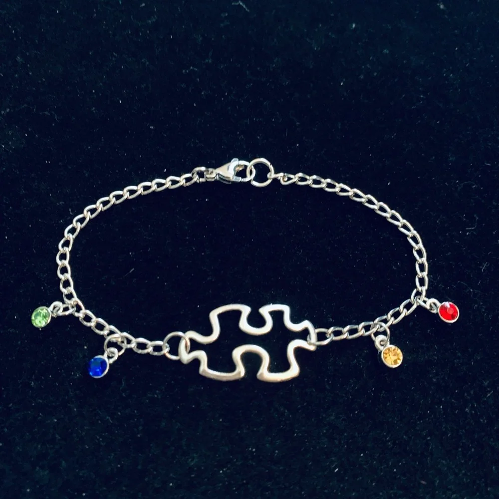 Autism Awareness Puzzle bracelet with colored rhinestones